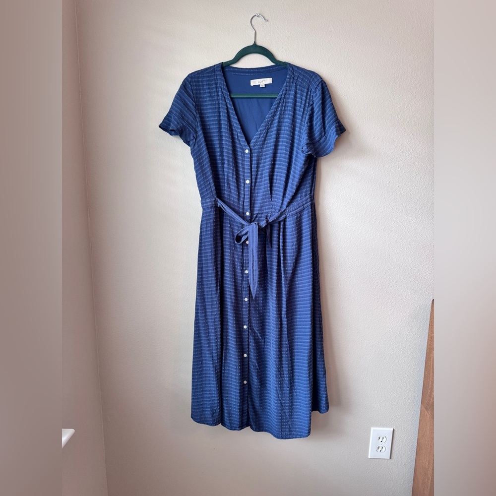 LOFT Navy Textured Midi Dress - Picture 8 of 9